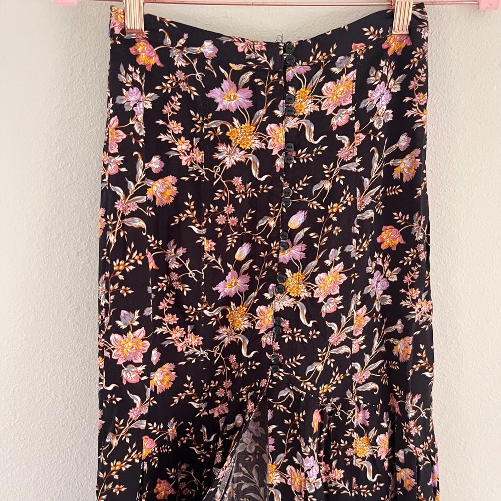American Eagle Floral Button Slit Front Maxi Skirt XS 0 Whimsigoth Boho 90s - Picture 4 of 9